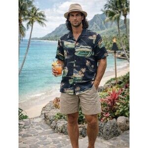 Tommy Bahama Silk Hawaiian Shirt Coconut Button Tropical Camp Resort